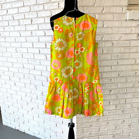Vintage 60s Mod Flower Power Psychedelic Floral Pleated Metal Zipper Mini Dress - Picture 2 of 6